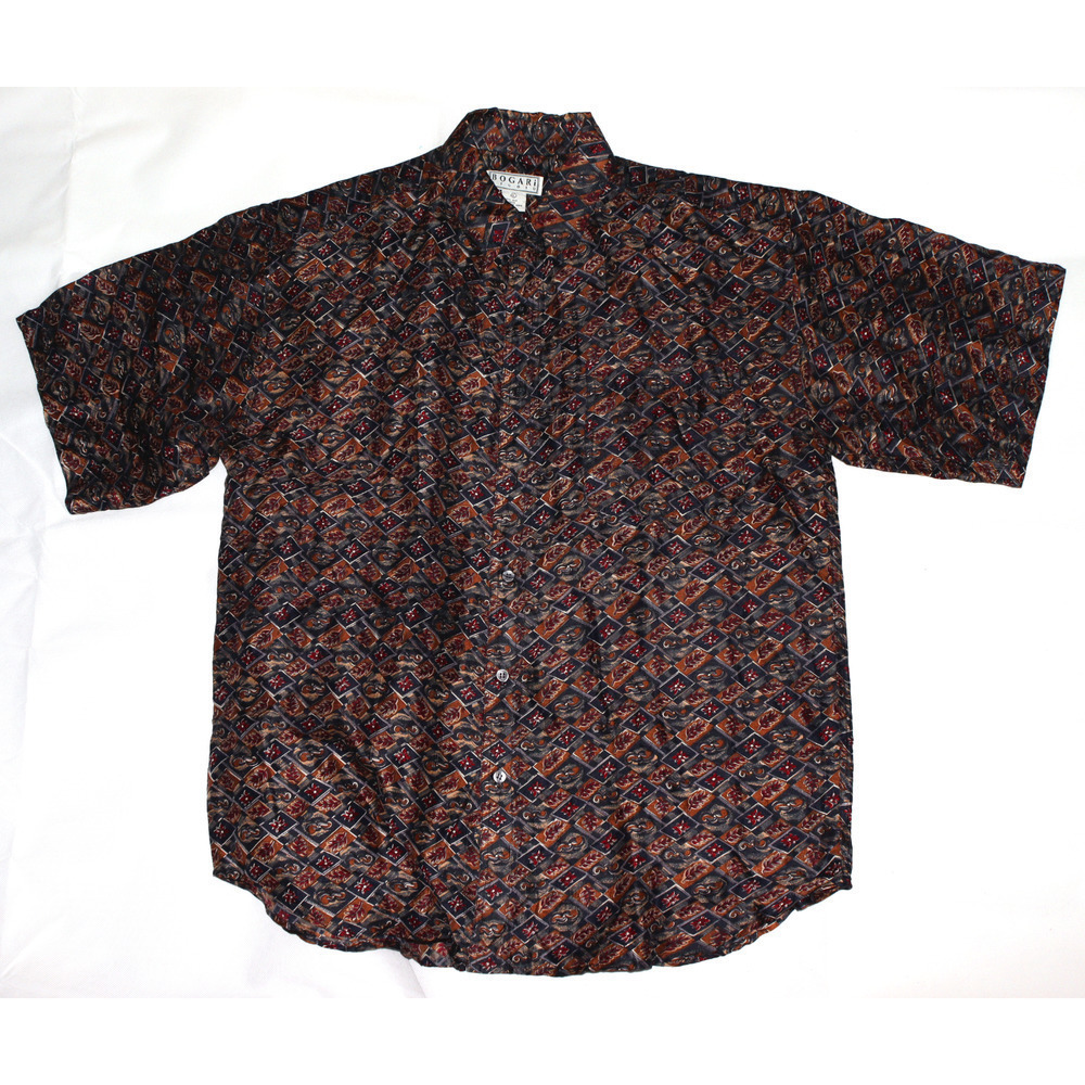 SOLD Bogari Men's‎ Short Sleeve Button Front 100% Silk Shirt Size Large